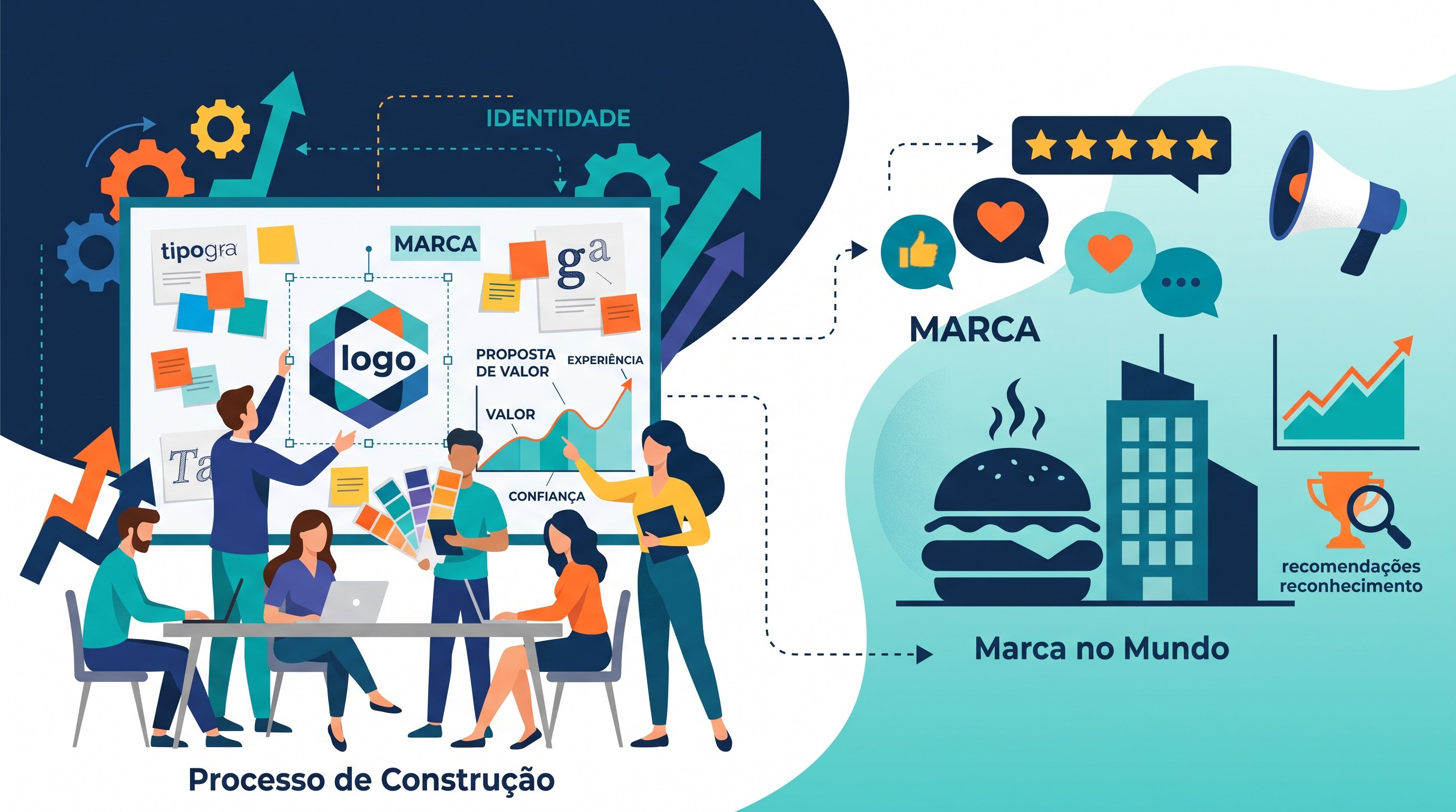 Elementos de identidade visual de uma marca sobre a mesa
